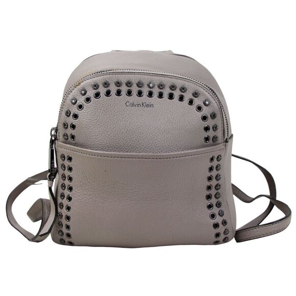 SMALL CALVIN KLEIN LIGHT GRAY GENUINE LEATHER SHOULDER BAG BACKPACK HANDBAG TOTE - Picture 1 of 13